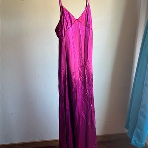 Lulu’s magenta pink satin maxi slip dress